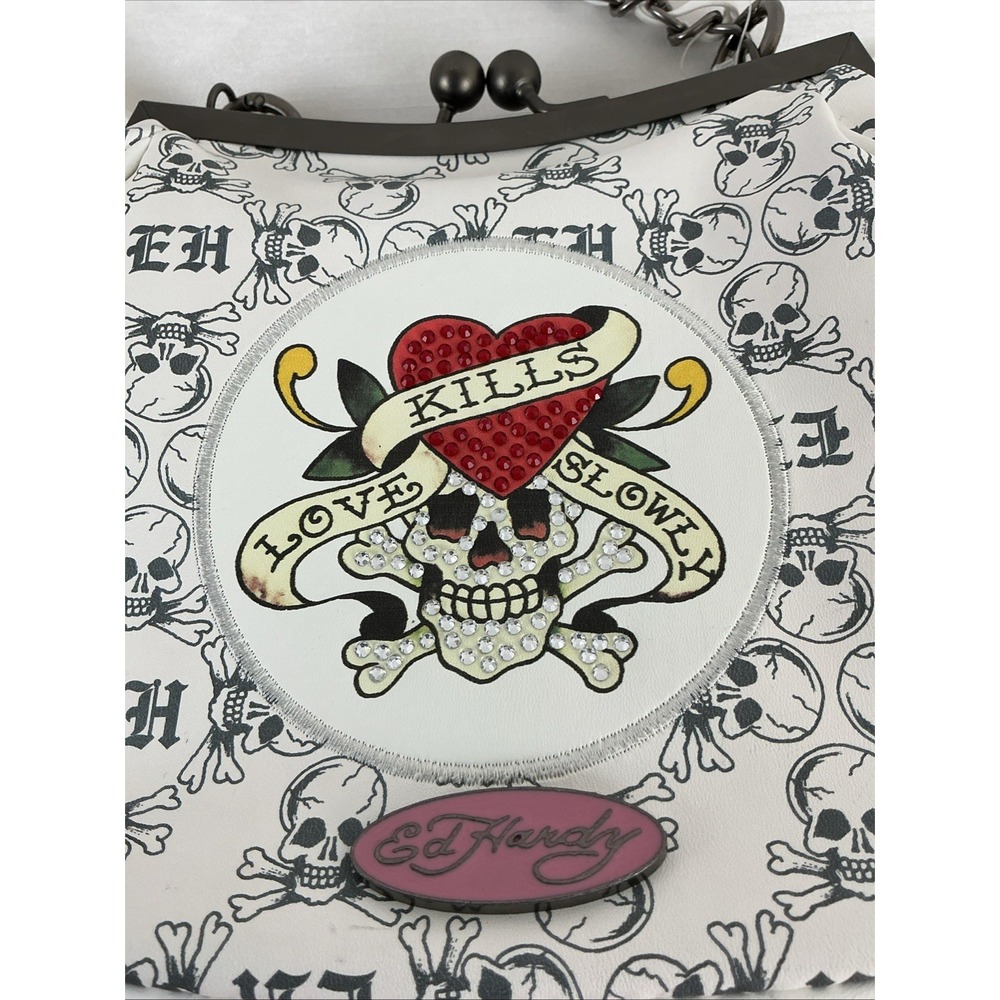 Ed Hardy "Love Kills Slowly" skull tattoo print shoulder bag Chain Strap NWT - Picture 9 of 9